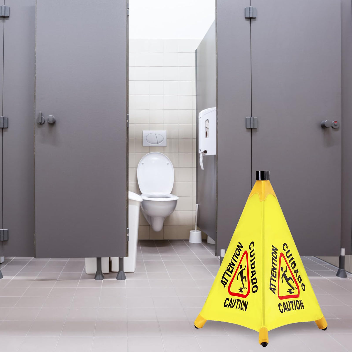 12 Pcs Pop up Wet Floor Sign with Storage Tube 20 Inch Wet Safety Signs Commercial Caution Safety Cone Pop up Caution Sign for Commercial Stores Grocery Restaurant Restroom Office Use (12 Count)