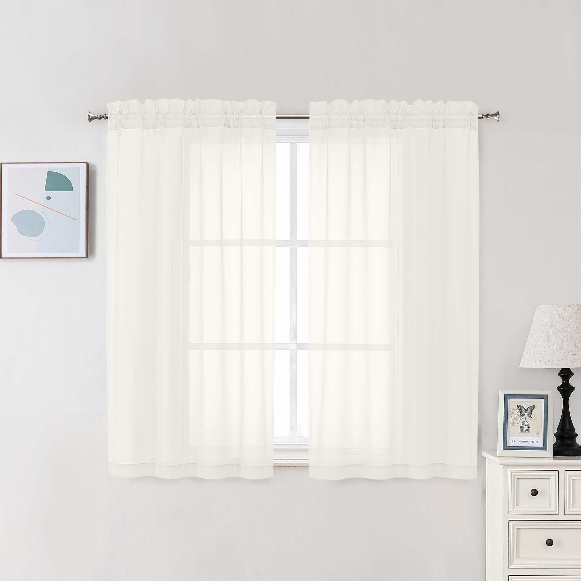 Ivory Sheer Curtains 48 Inch Long (2 Count)