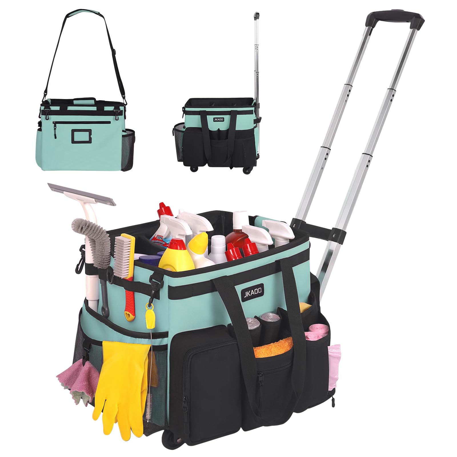 Large Rolling Cleaning Caddy Bag with Detachable Trolley