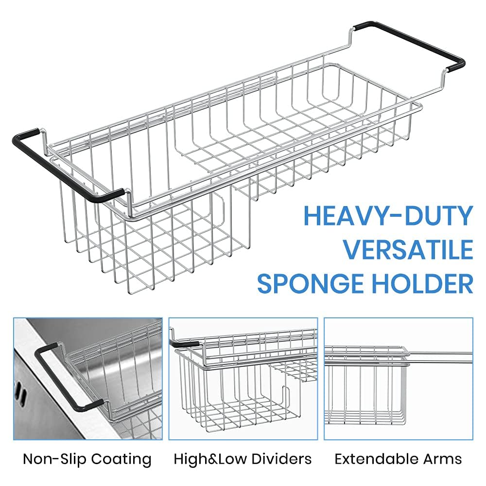 Over The Kitchen Sink Caddy Sponge Holder Organizer Drying Rack Expandable for Sponge Brush Soap 13.8" to 20.8"
