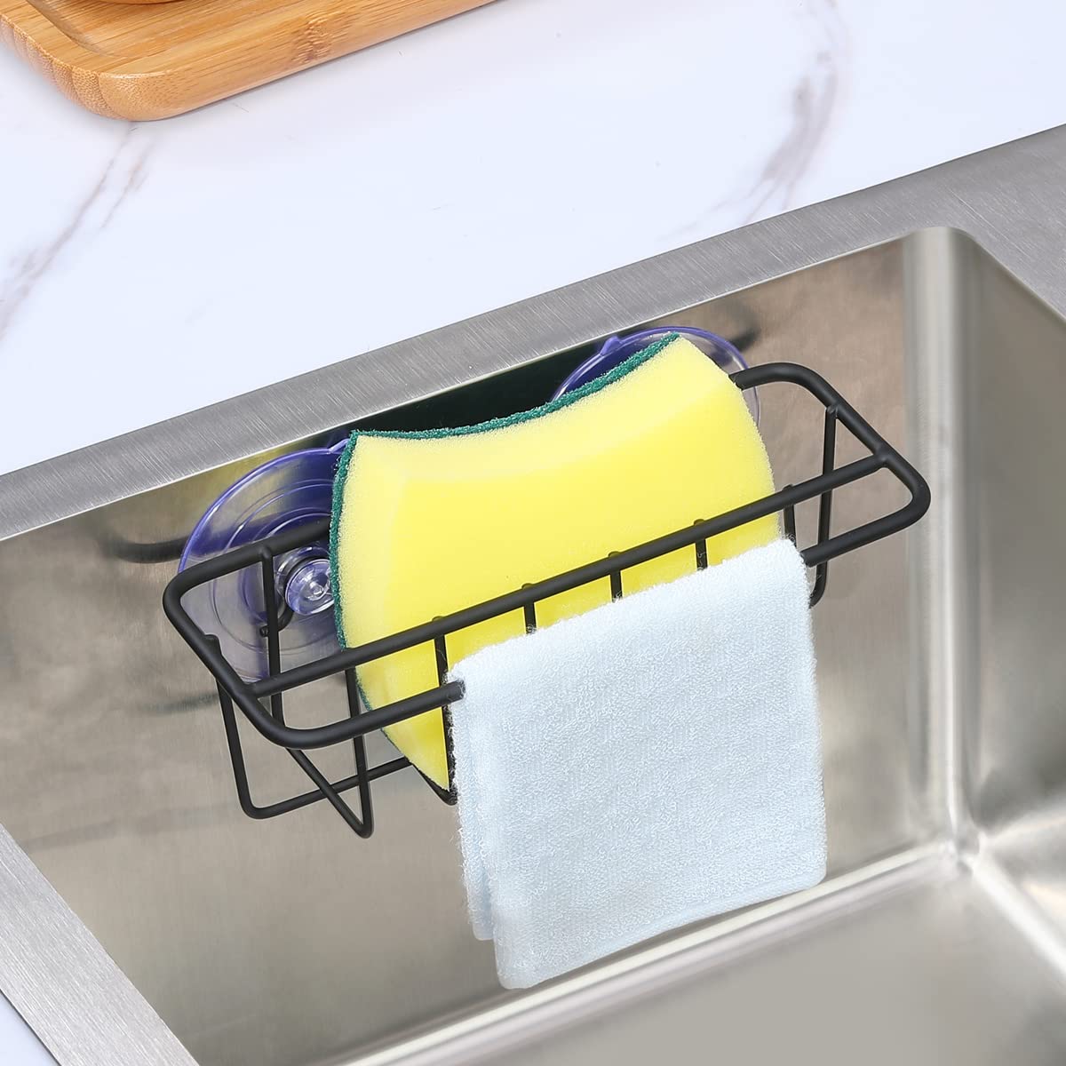 Sink Caddy Sponge Holder for Kitchen Sink Dish Cloth Hanger 2 Suspension Options