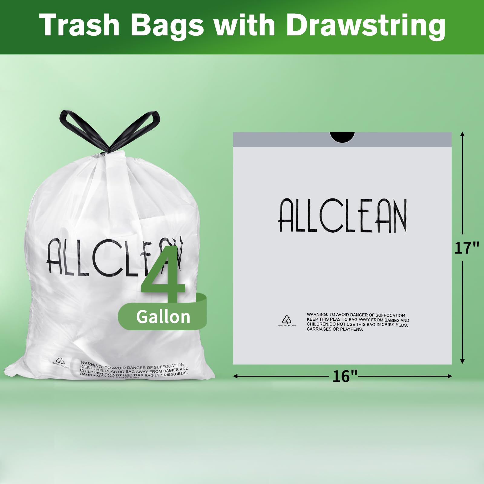 Trash Bags 4 Gallon Small Kitchen Drawstring Garbage Bags