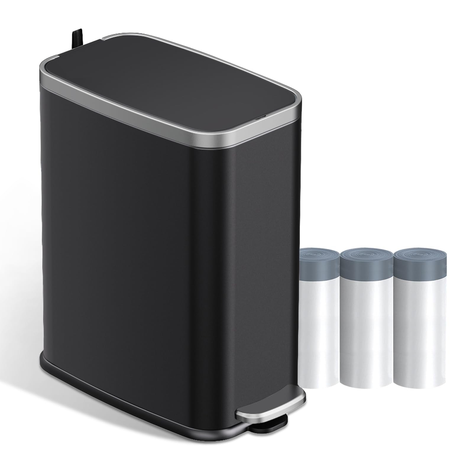 Stainless Steel Bathroom Trash Can with Lid Soft Close (60 Count)