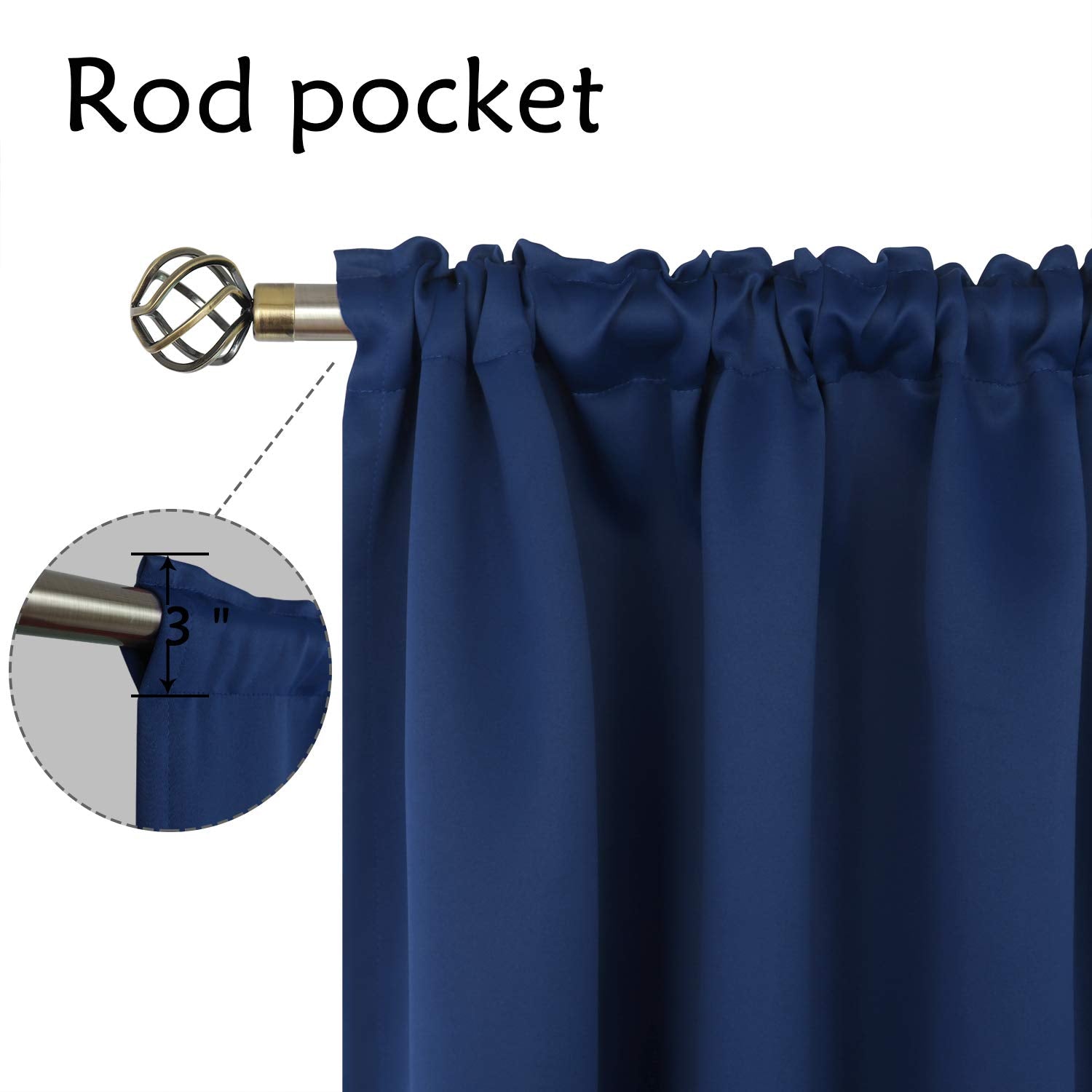 Navy Blue Blackout Curtains 40 Inches Length for Bedroom (2 Count)