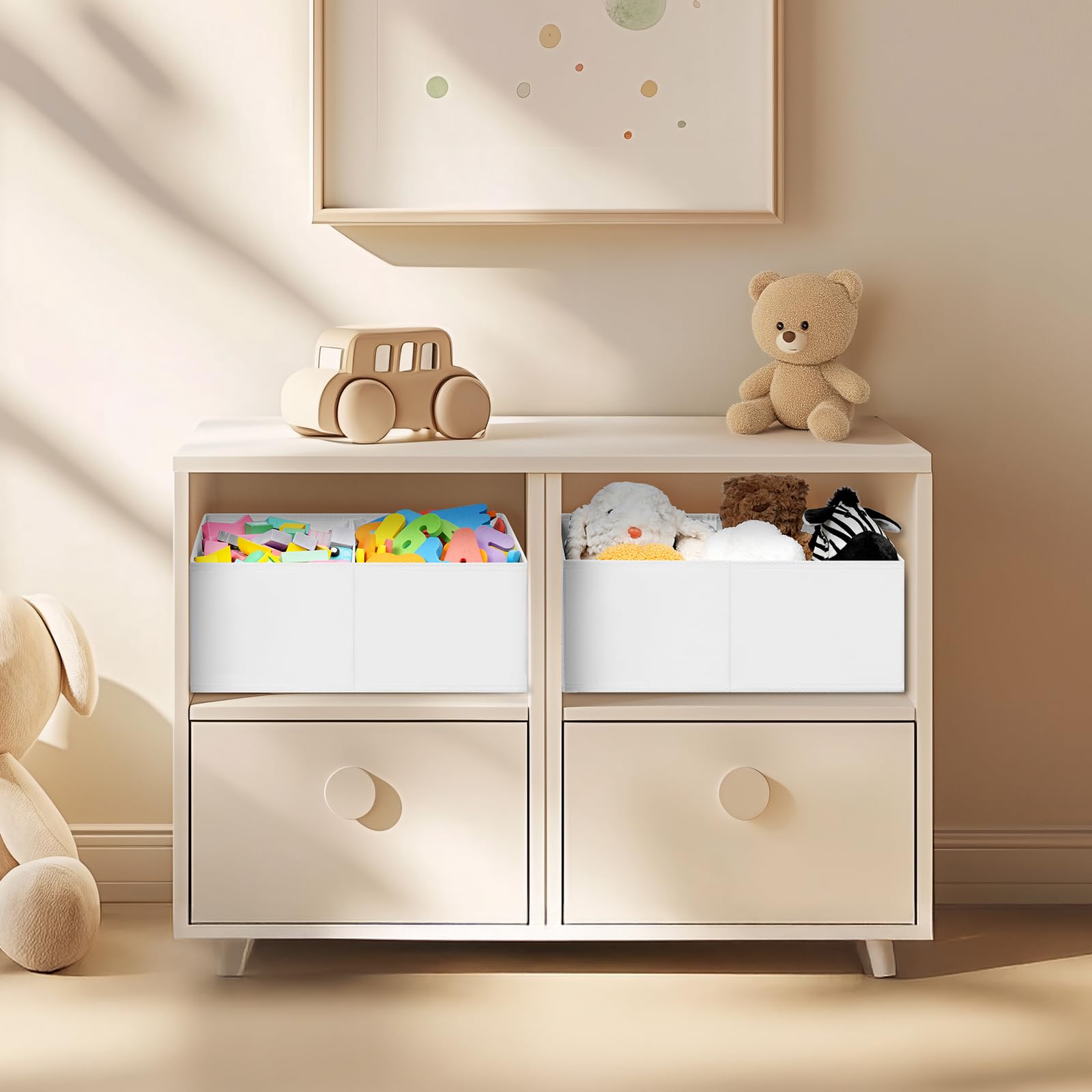 Large Closet Shelf Organizer Bins 6 Packs with Handles and Divider (6 Count)