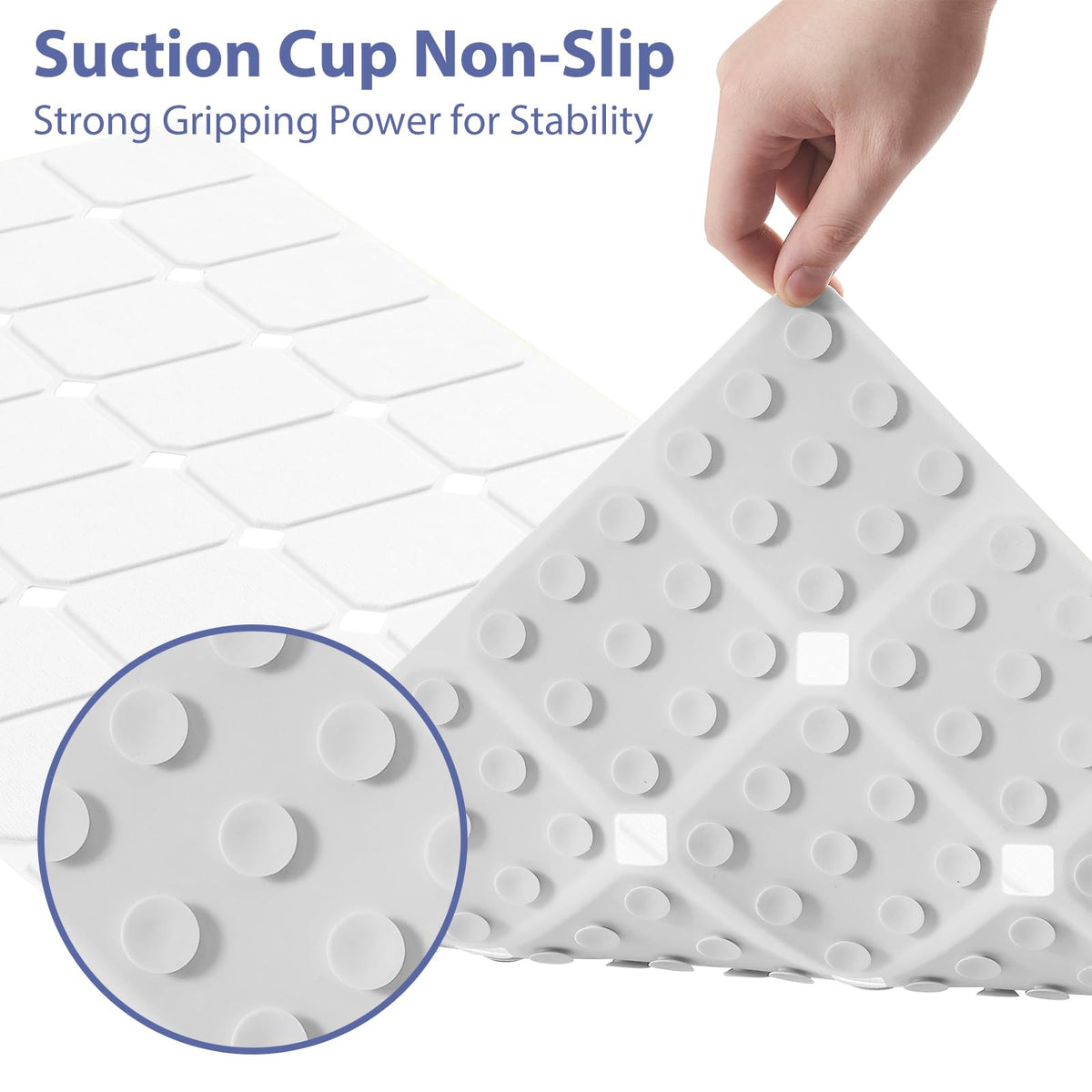 Bathtub Mat Non Slip Silicone Foldable Extra Long Tub Mat Strong Suction Cups & Large Drain Holes
