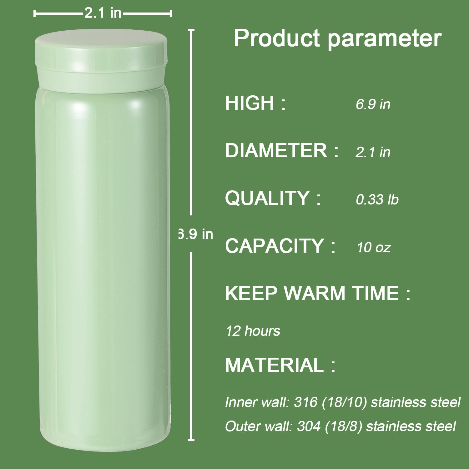 10oz Mini Water Bottle Stainless Steel Thermos Small Flask