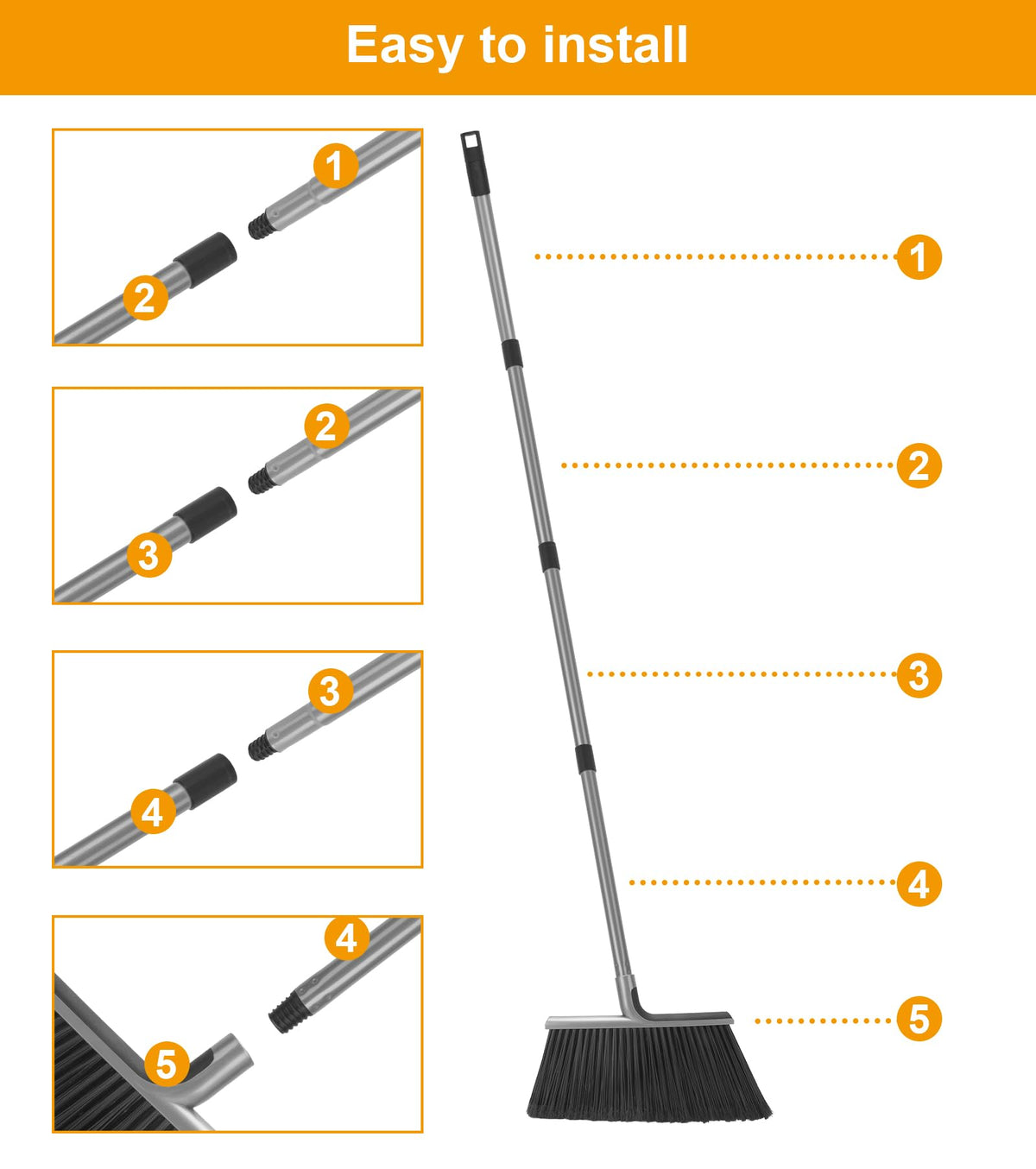 4 Packs Outdoor Broom Heavy Duty with 55" Long Handle