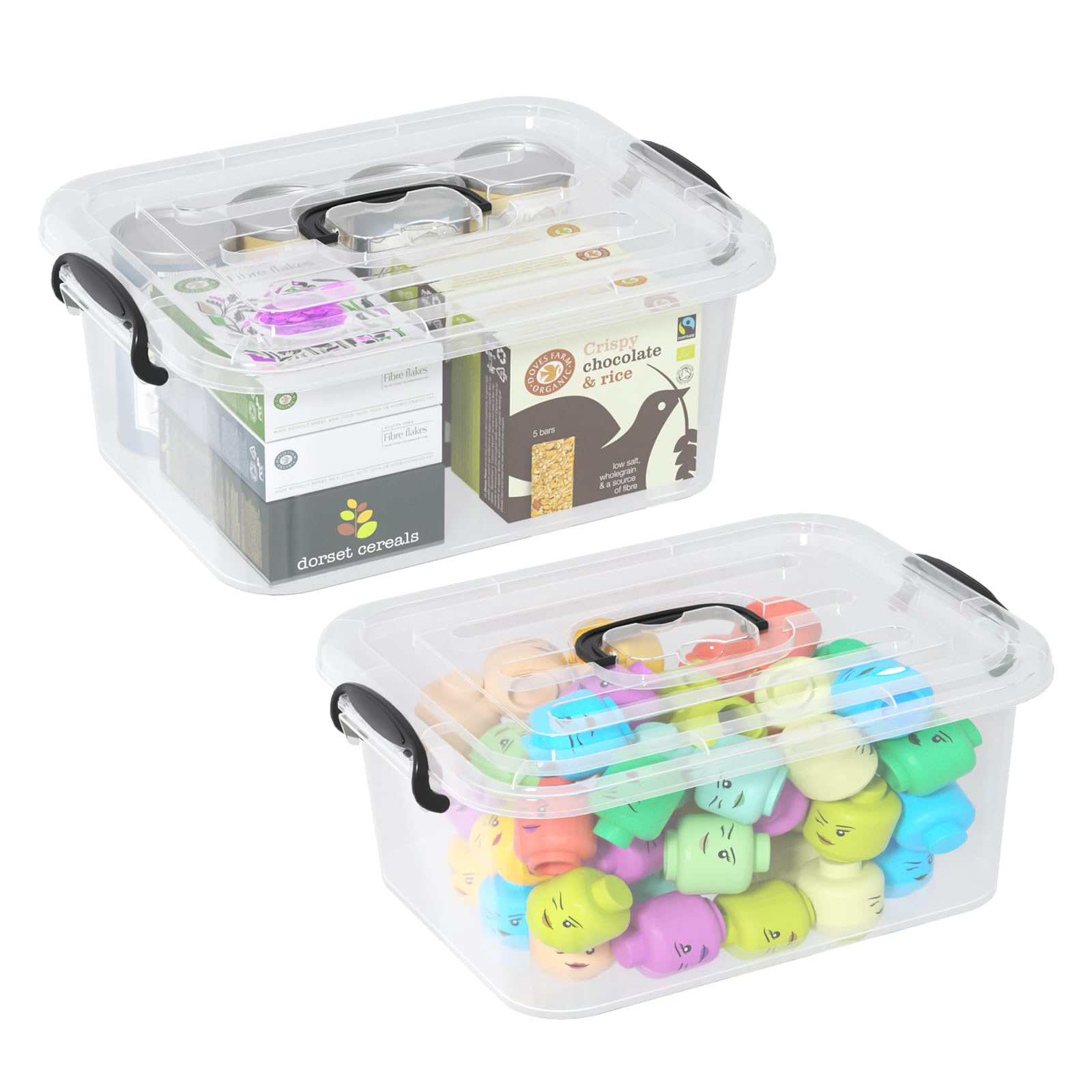 8 Quart Clear Plastic Storage Latching Bin with Handle (2 Count)