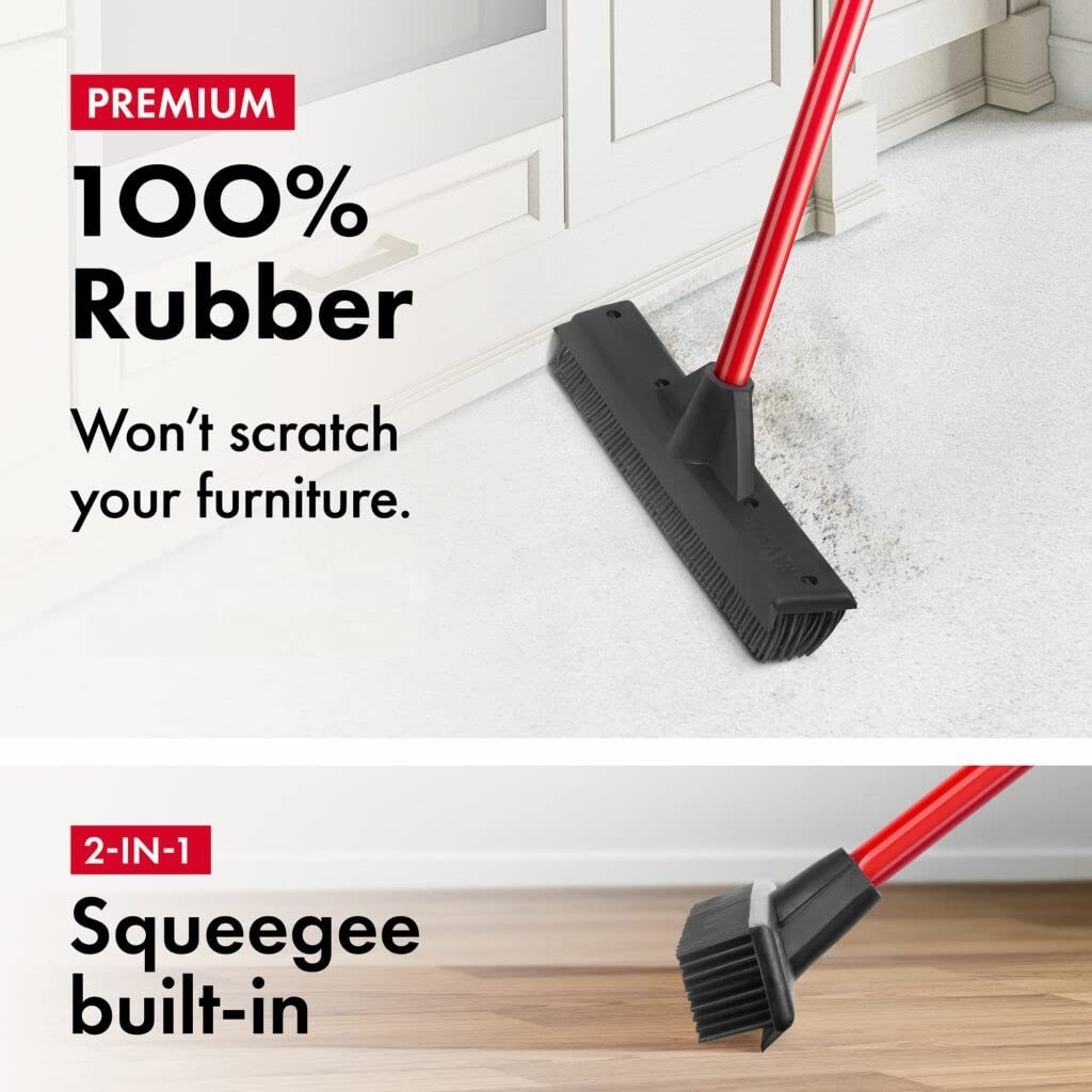 Pet Hair Remover Rubber Broom with Built in Squeegee