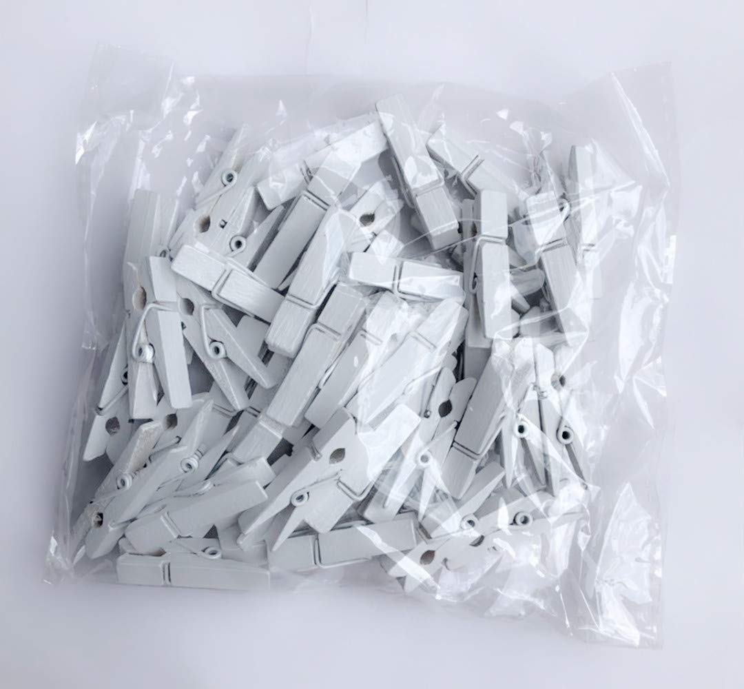 Small Clothespins Decorations Display Art Project Wood Kitchen Clips Chip Bags Clothesline Pins with Twine Pack 50 White