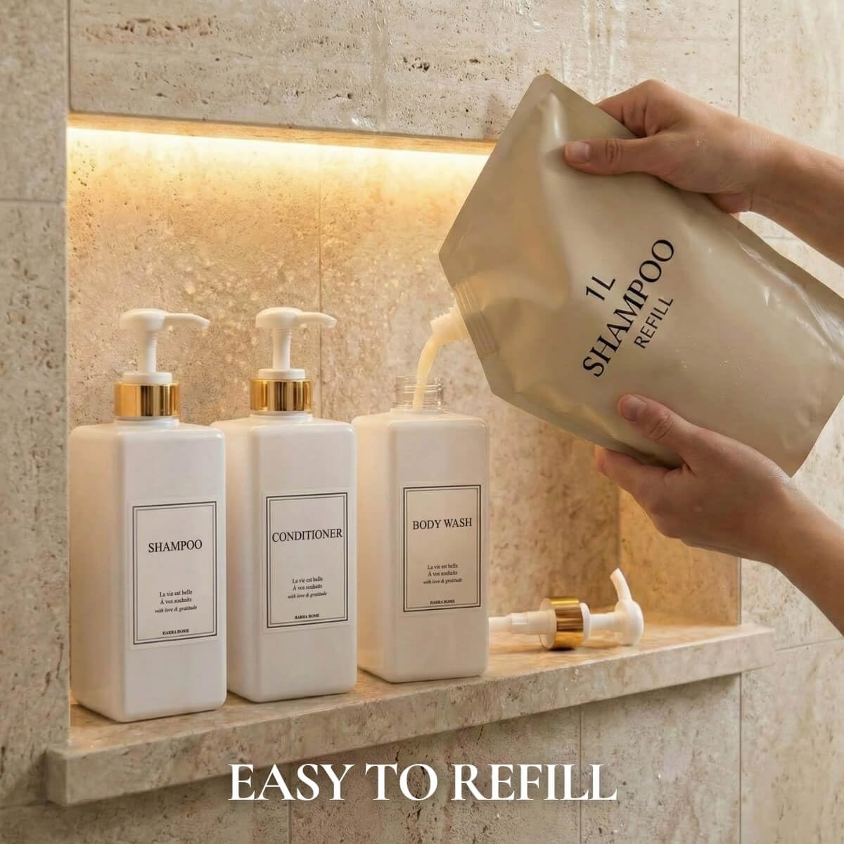 Modern Gold Design Shampoo and Conditioner Dispenser (3 Count)