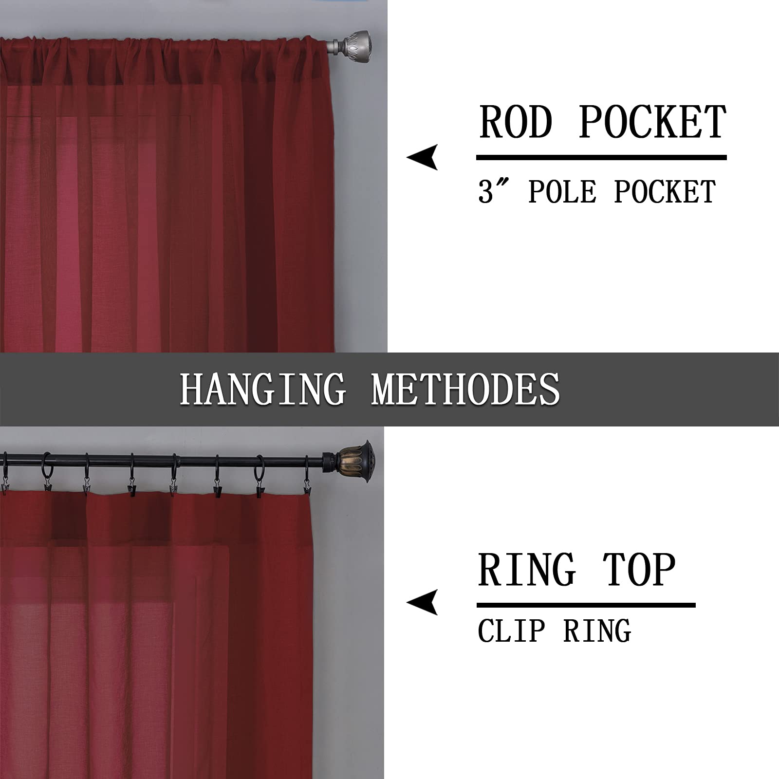 Sheer Curtain Linen Textured Bedroom Curtains Sheer Light Filtering Rod Pocket Voile Curtain for Living Room (2 Count)