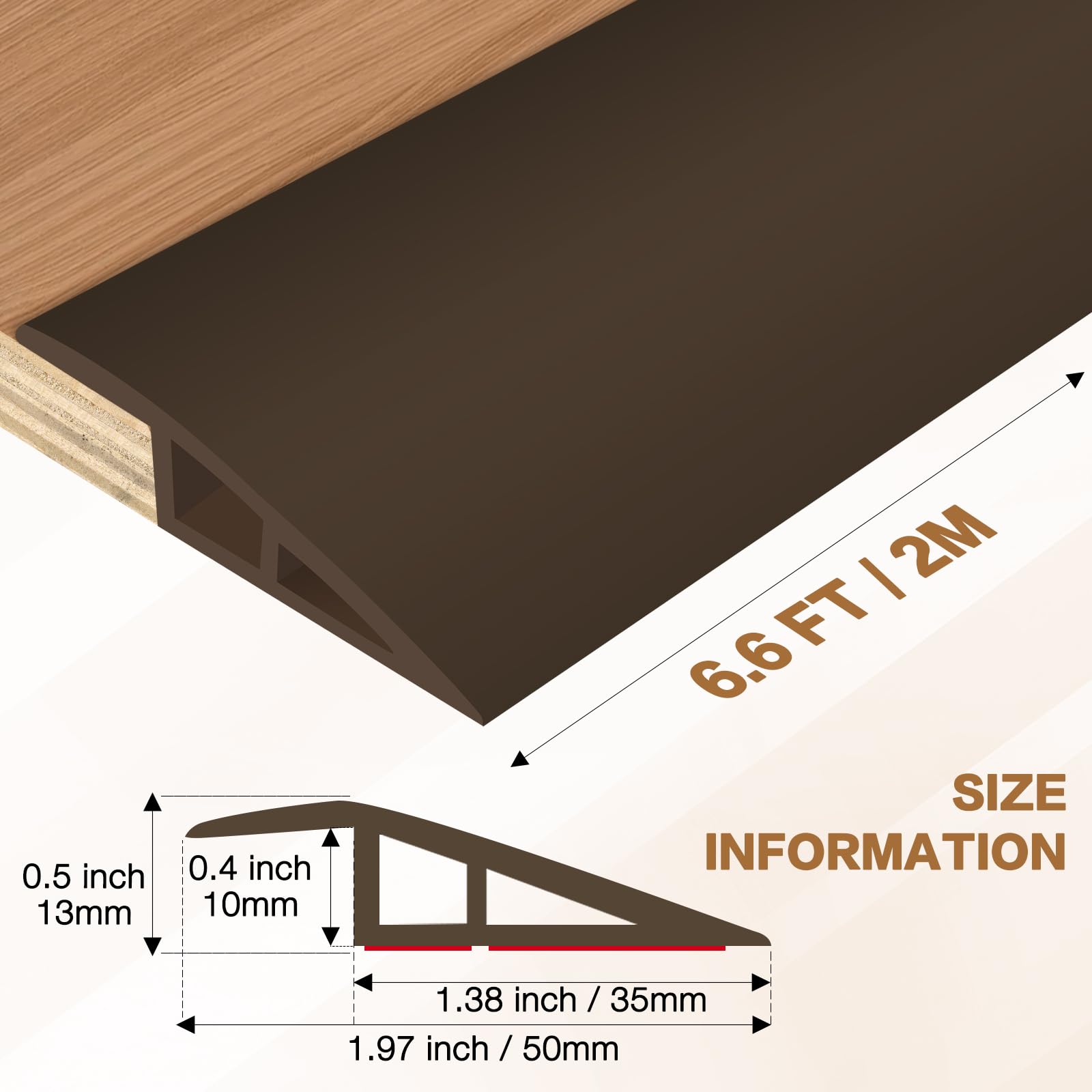 Floor Transition Strip Vinyl Door Threshold Ramp Self Adhesive Carpet Edging Strip Doorway Edge Trim (6.6 Foot)