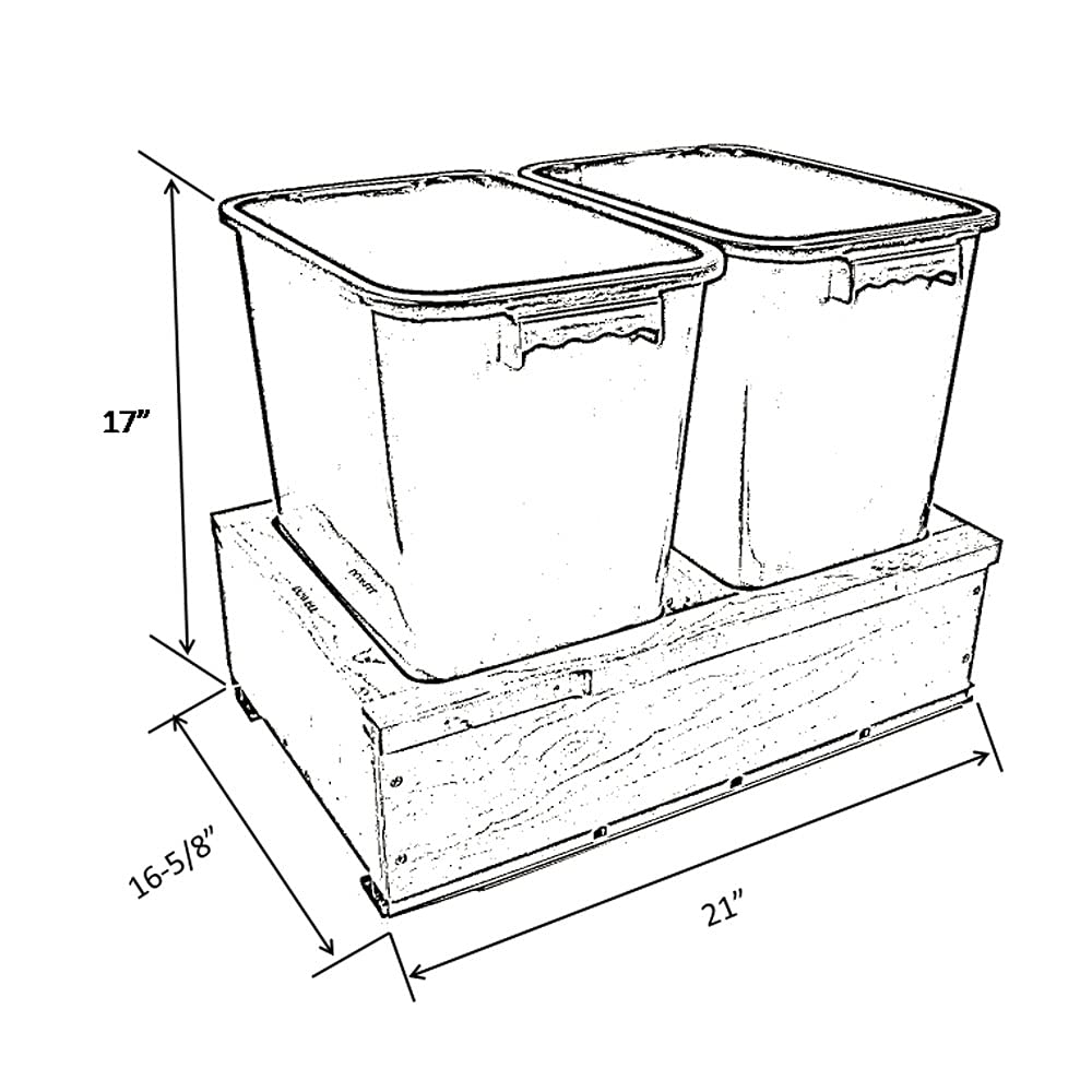 Dowell B21 Wood Base Wastebasket Pullout with Two 35Qt Plastic Bins