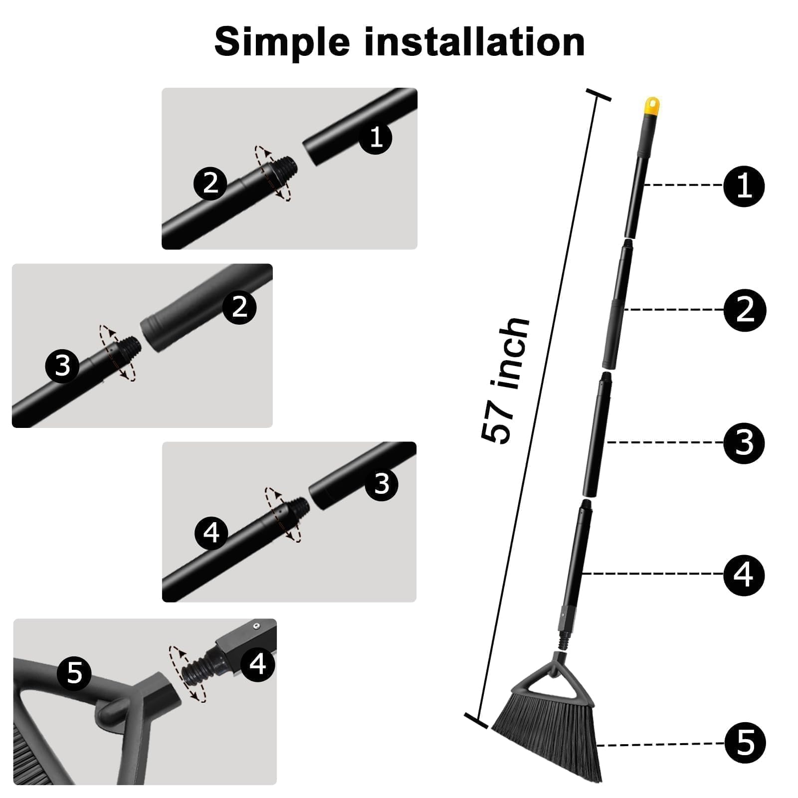 Heavy Duty Black Angle Broom with Long Handle (3 Count)