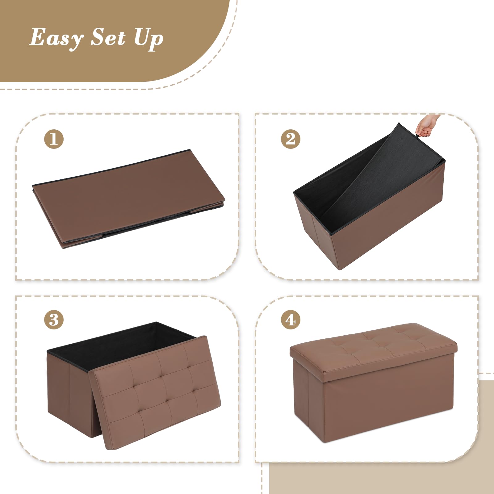 30" Storage Ottoman Bench Folding Bench with 90L Hidden Storage