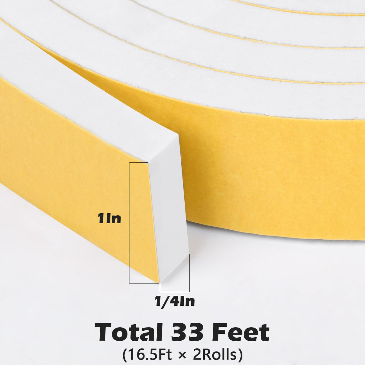 White Door Window Weather Stripping Self Adhesive Foam Tape High Density Foam Sealing Strip Window Insulation Weatherproof Gasket Tape 1" Wide X 1 (33 Foot)