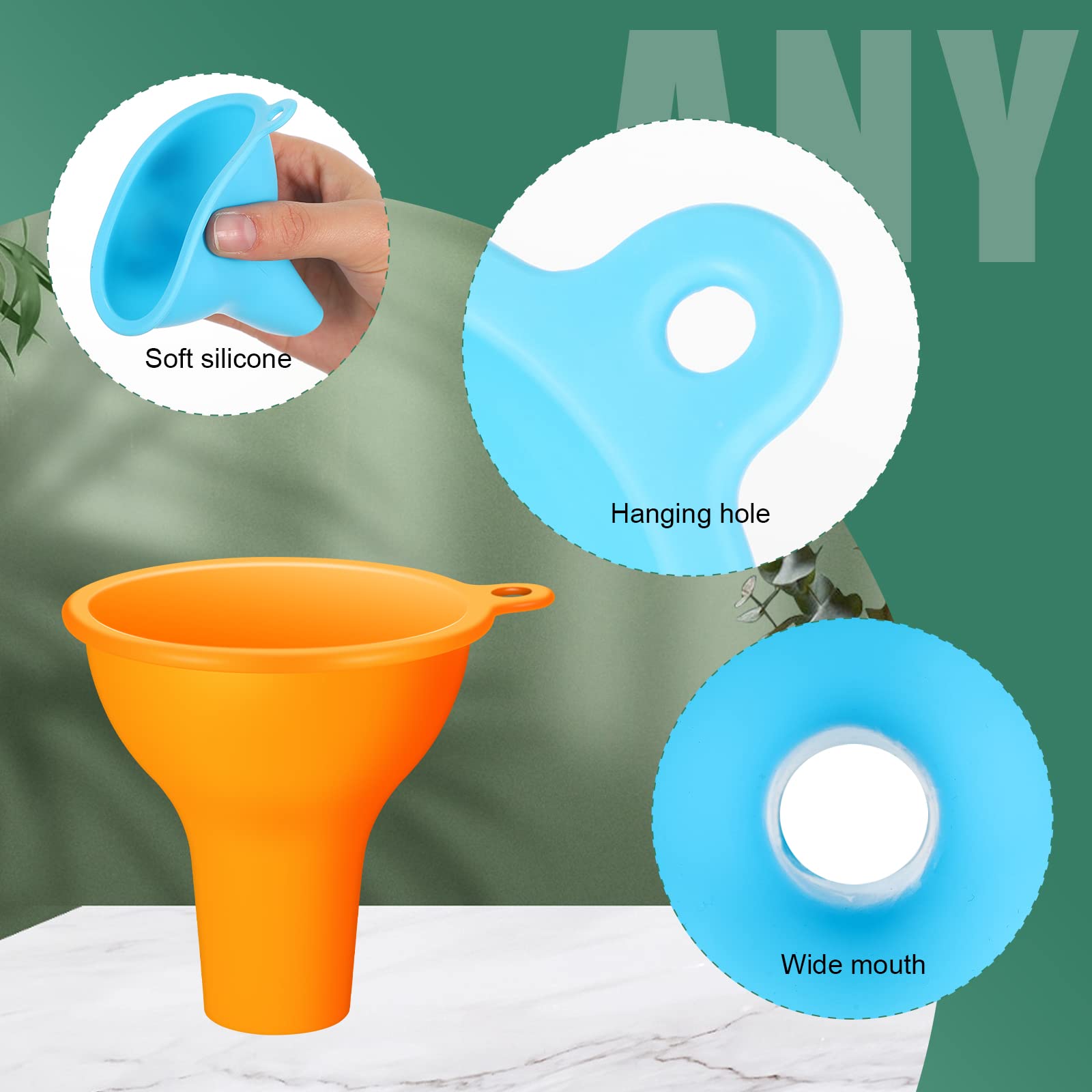 Silicone Funnels 4 Pieces 3.2 Inch Wide Mouth Funnel Flexible Condiment Sauce Canning Set for Home Restaurant Kitchen Squeeze Bottles Jars Cans Powder Liquid Spices