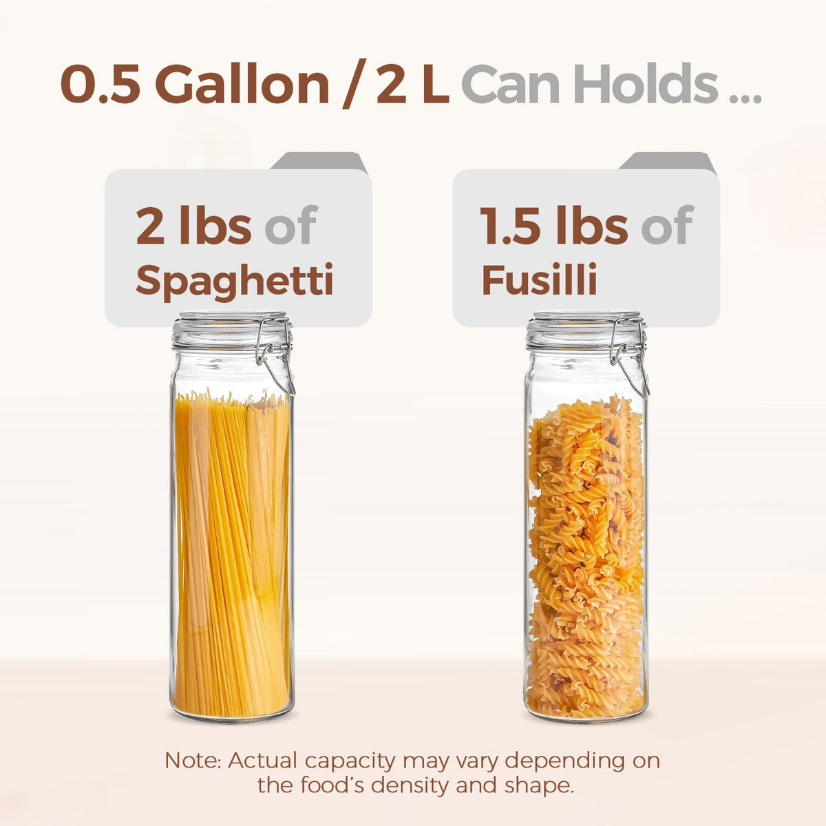 Tall Glass Pasta Containers with Airtight Lids 68 oz 3 Pack Canister (3 Count)
