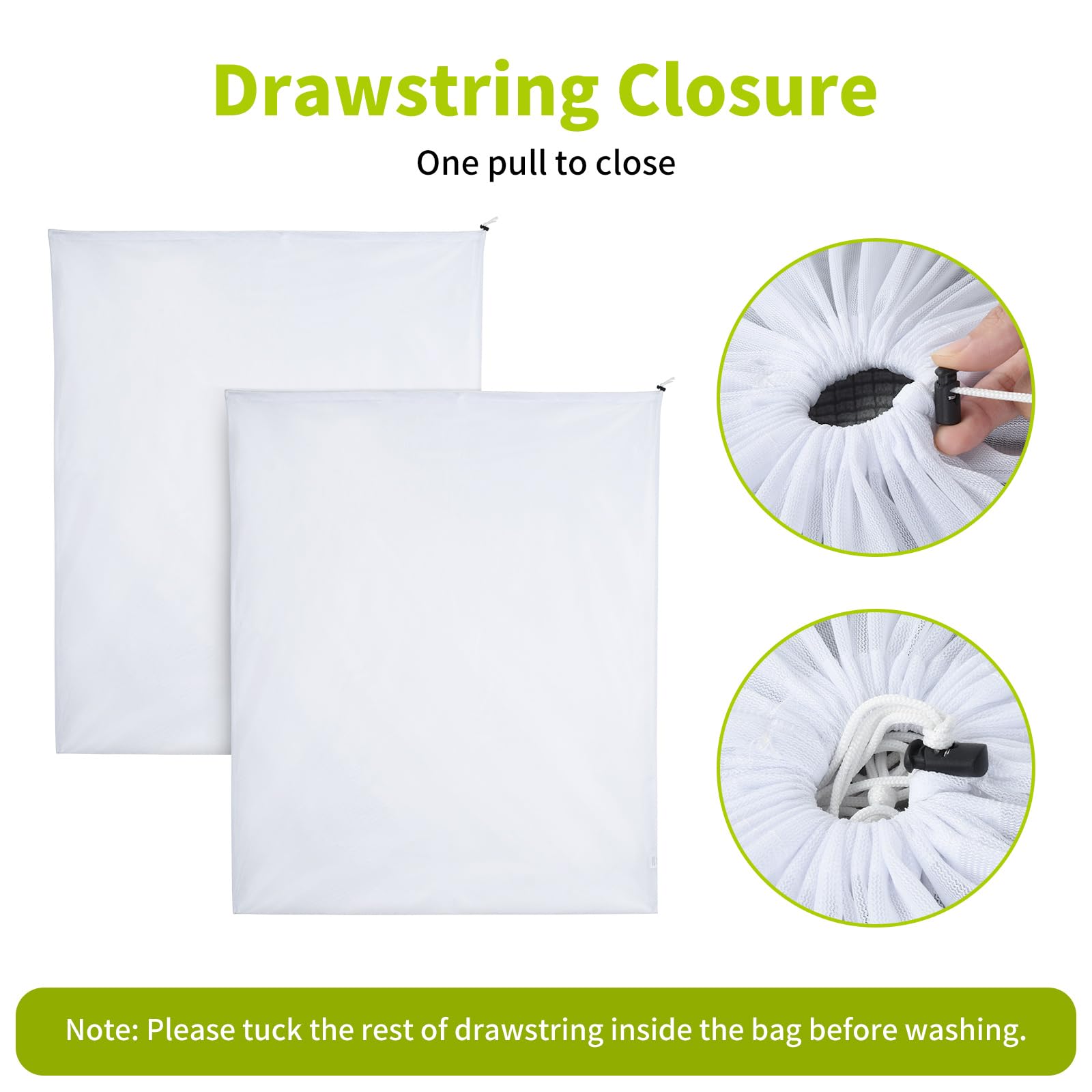 Ex Large Mesh Laundry Bag 36x43 Inch Drawstring Laundry Wash Bags 2 Pack Dirty Clothes Net Laundry Bag Heavy Duty Travel Storage Organize Bag Don't Drying