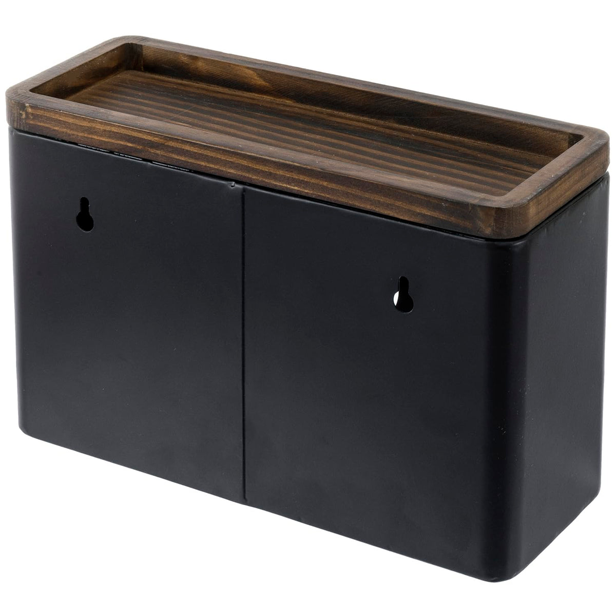 Wall Mounted Deluxe Black Metal Folded Commercial Paper Towel Holders with Burnt Solid Wood Tray Lids (2 Count)