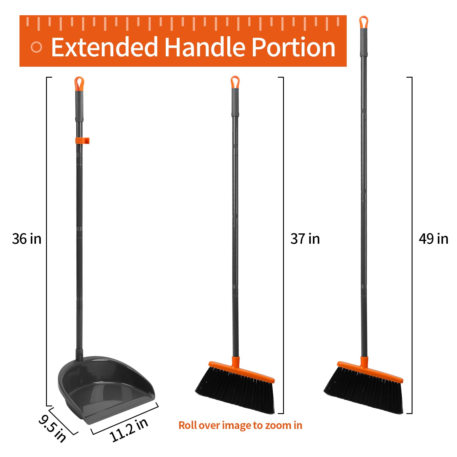 Long Handle Broom with Dustpan Combo Set for Office Home Kitchen Lobby Floor Cleaning Broom Dustpan for Indoor&Outdoor Sweeping