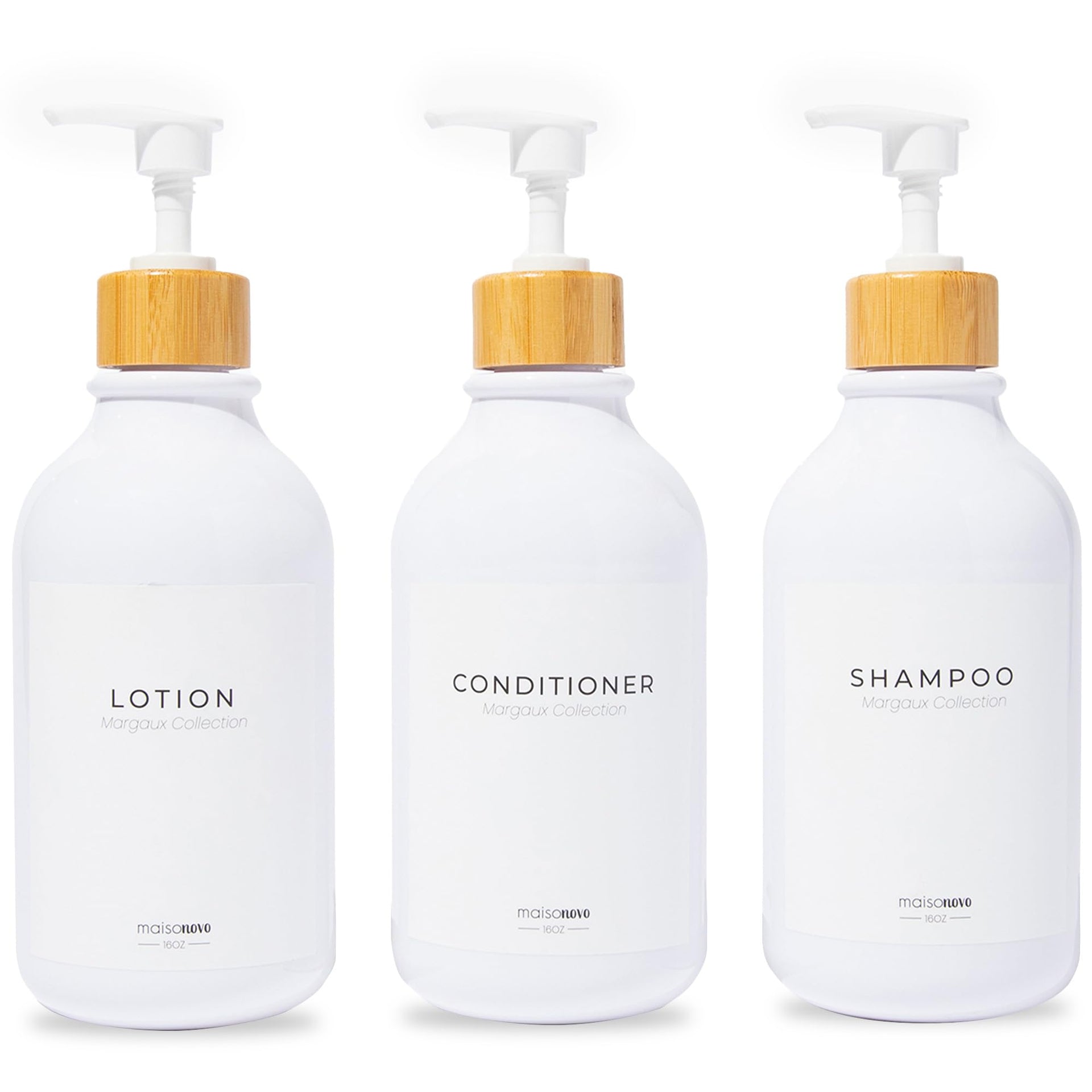 Shampoo and Conditioner Bottles Set of 3 White Bamboo (3 Count)