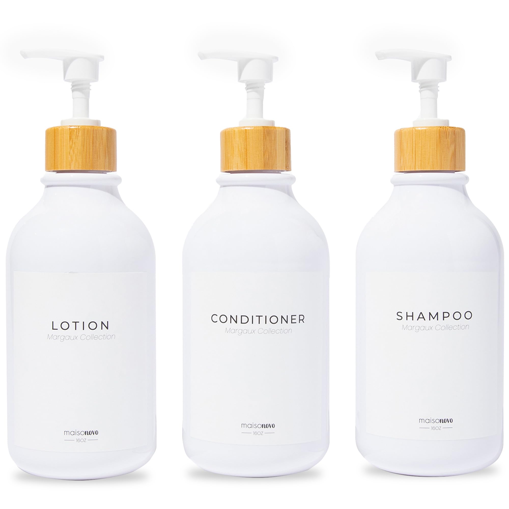 Shampoo and Conditioner Bottles Set of 3 White Bamboo (3 Count)