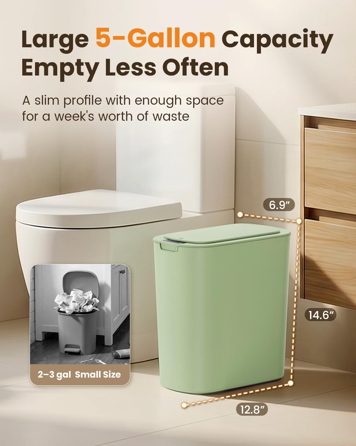 5 Gallon Automatic Bathroom Trash Can with Lid