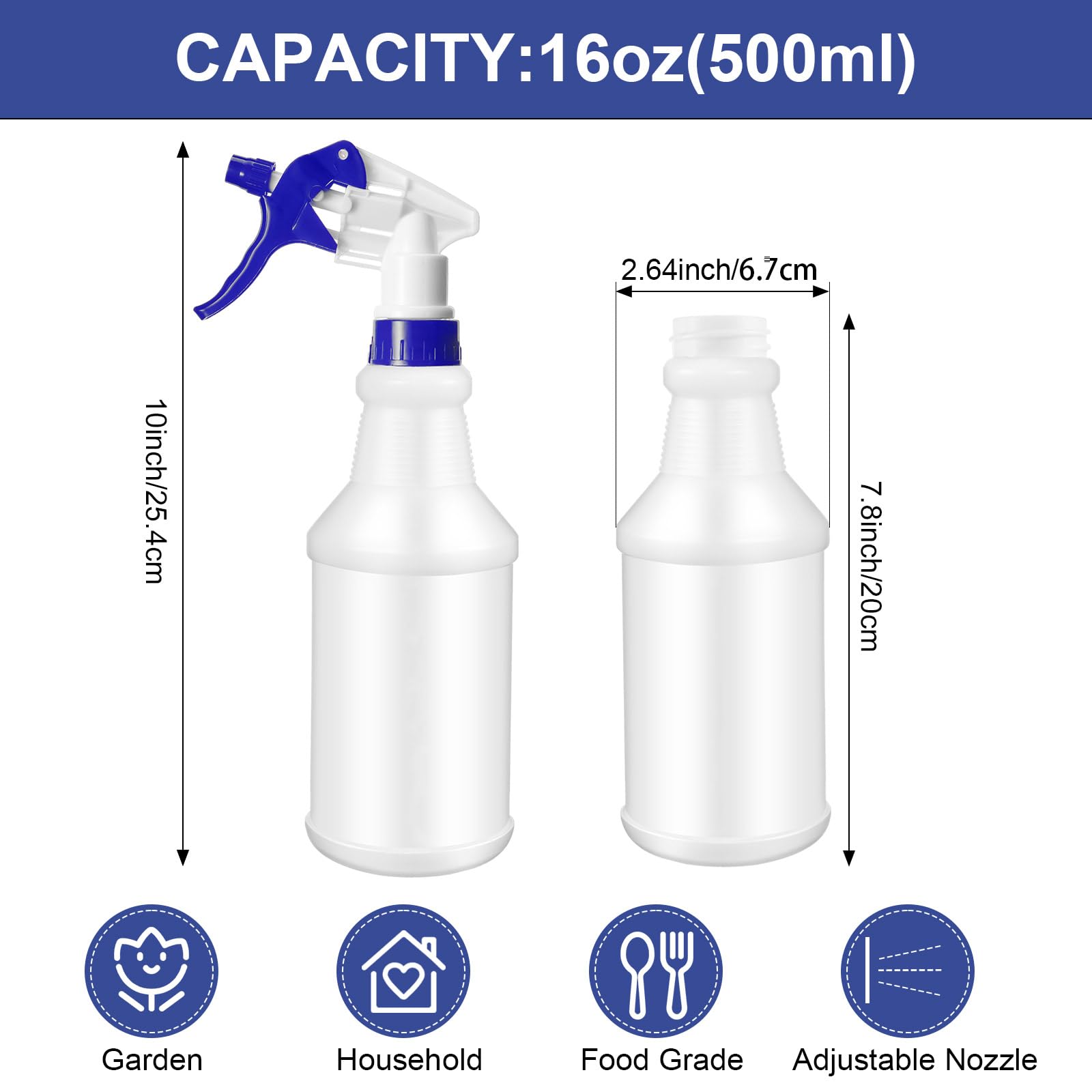 12 Pcs 16 Oz Plastic Spray Bottles