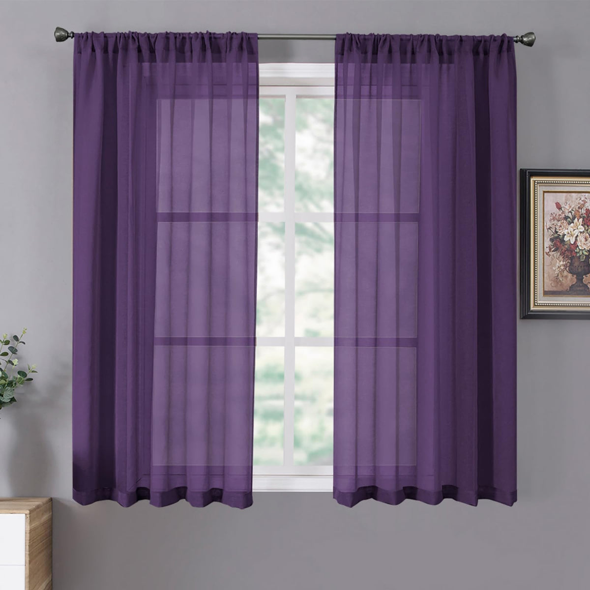 Sheer Curtains Linen Textured Living Room Curtain Sheers Light Filtering Rod Pocket Voile Curtains for Bedroom (2 Count)