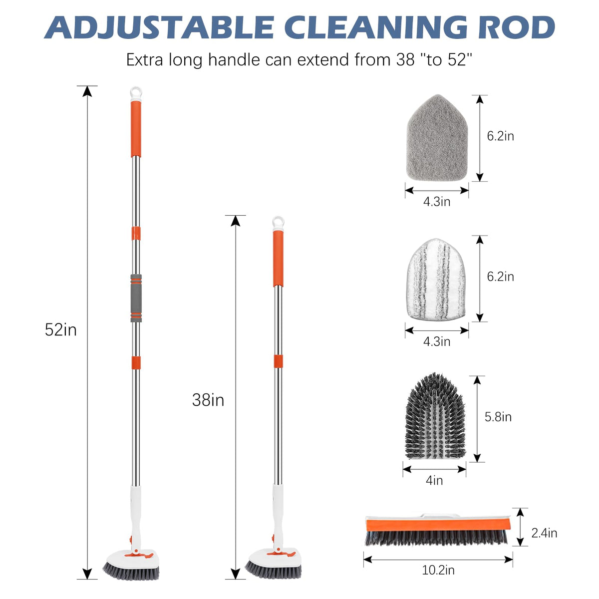 4-in-1 Tile Tub Floor Scrubber with V-Shaped Grout Brush, Orange