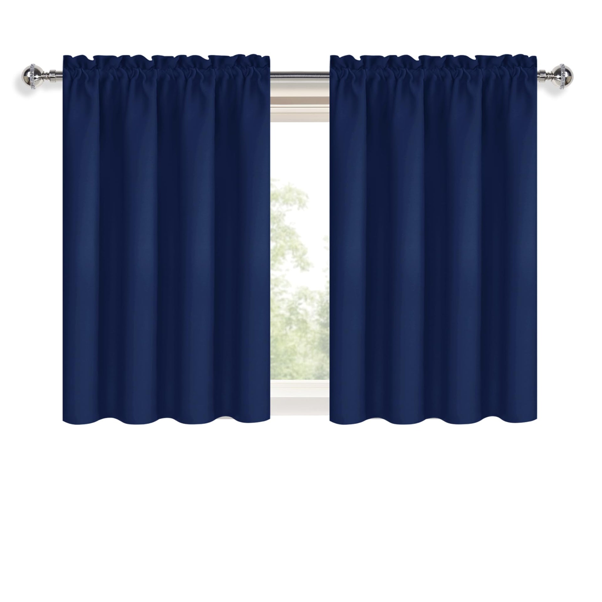 Short Blackout Curtains 42 x 36 Inch for Kitchen RV Bunk Navy Blue (2 Count)