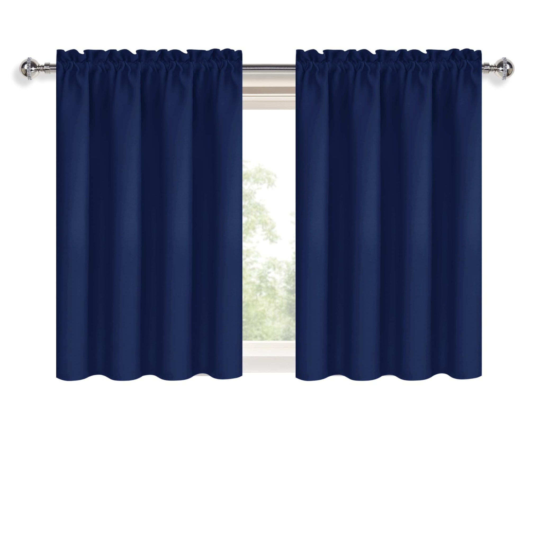 Short Blackout Curtains 42 x 36 Inch for Kitchen RV Bunk Navy Blue (2 Count)