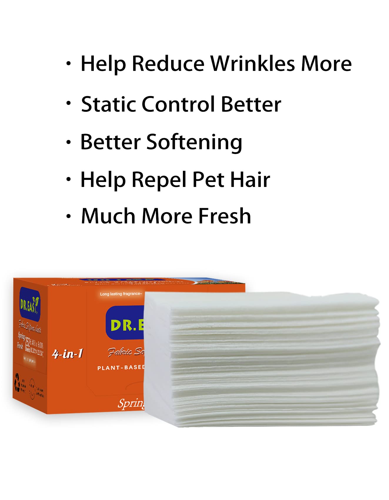 DR.EASY Dryer Sheets Plant Based Formula 252 Ct Fabric Softener sheets for Laundry Spring Fresh Essential Oil Scented No Artificial Fragrances No Dyes Reduce Static & Wrinkles Help Repel Pet Hair (252 Count)