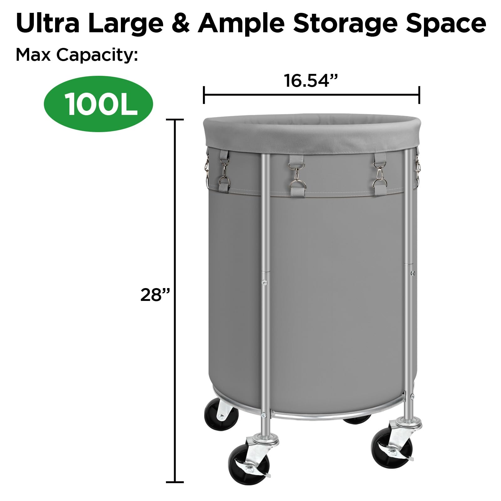 100L Round Rolling Laundry Hamper Basket with Wheels