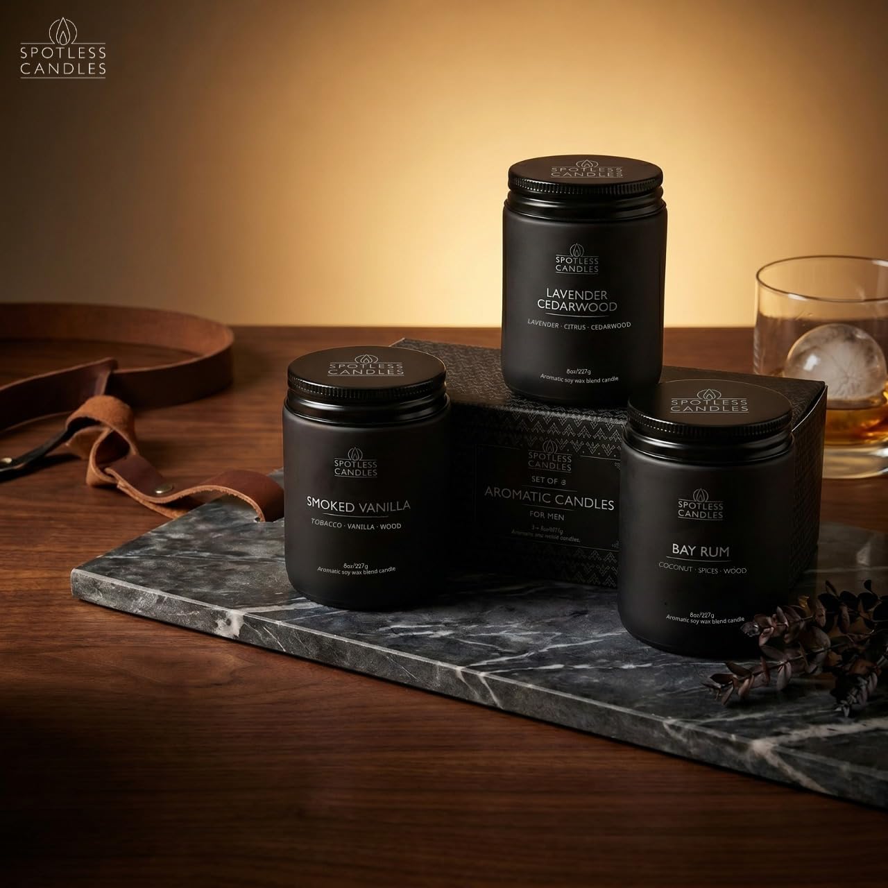 Mens Candle 3 x 8oz Pack Smoked Vanilla Bay Rum and Lavender Cedarwood Scents (3 Count)