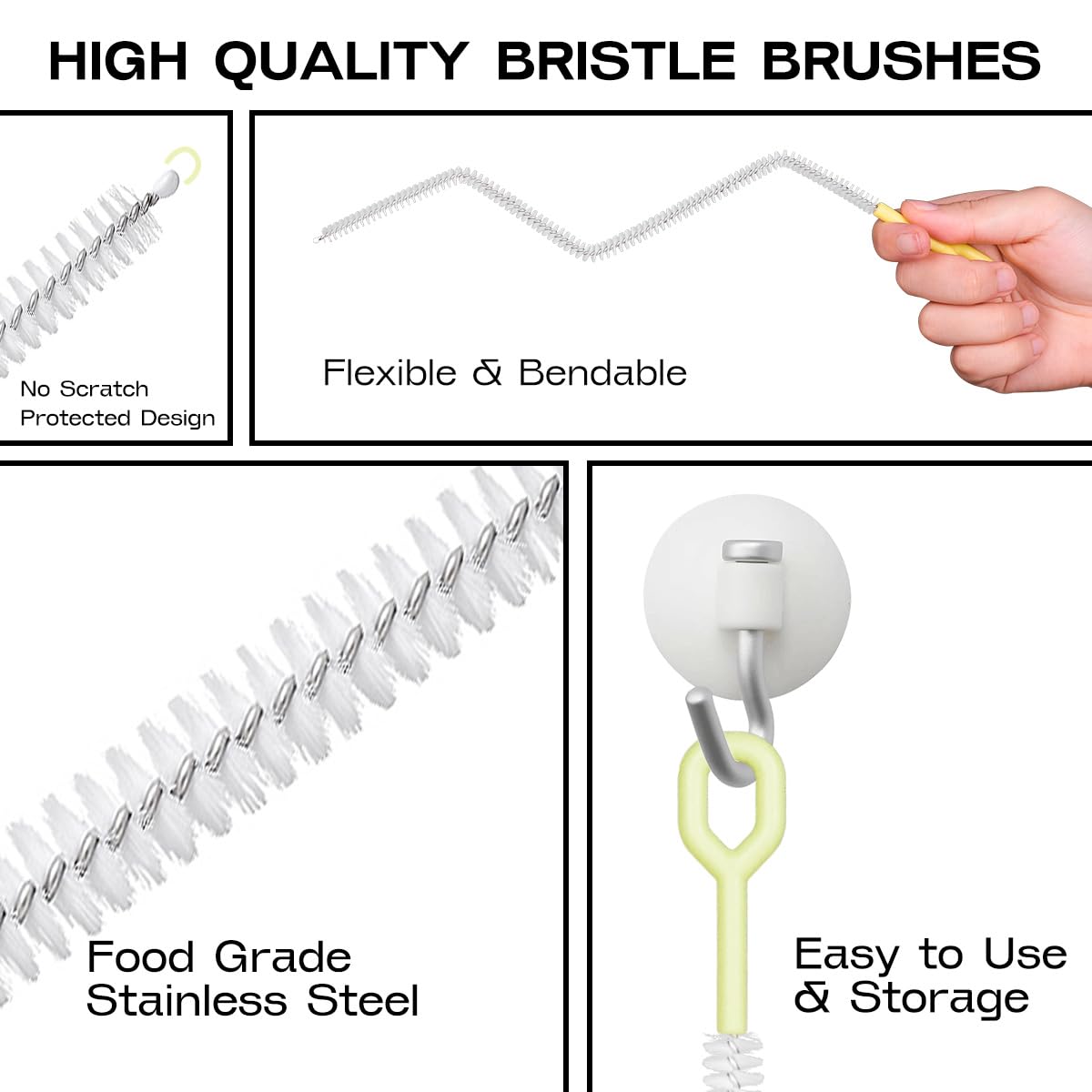 Straw Clean Brush Extra Long Straw Tube Brushes for Cleaning (4 Count)