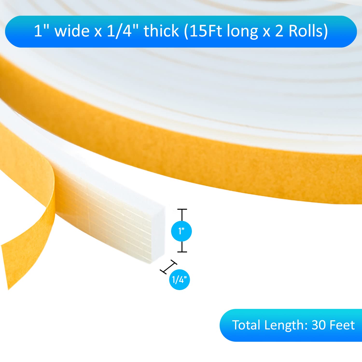 High Density Foam Weather Stripping Door Seal Strip Insulation Tape Roll for Insulating Door Frame (30 Foot)