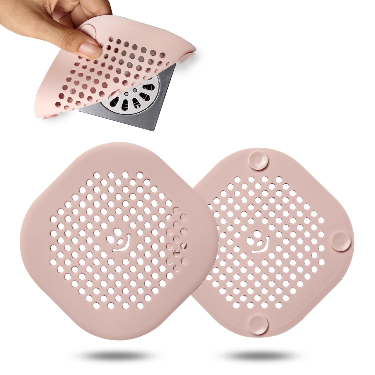 2 Pack Drain Cover Hair Catcher Sturdy Silicone Drain Protector Hair Stopper for Shower Kitchen Bathroom Bathtub Sakura Pink (2 Count)