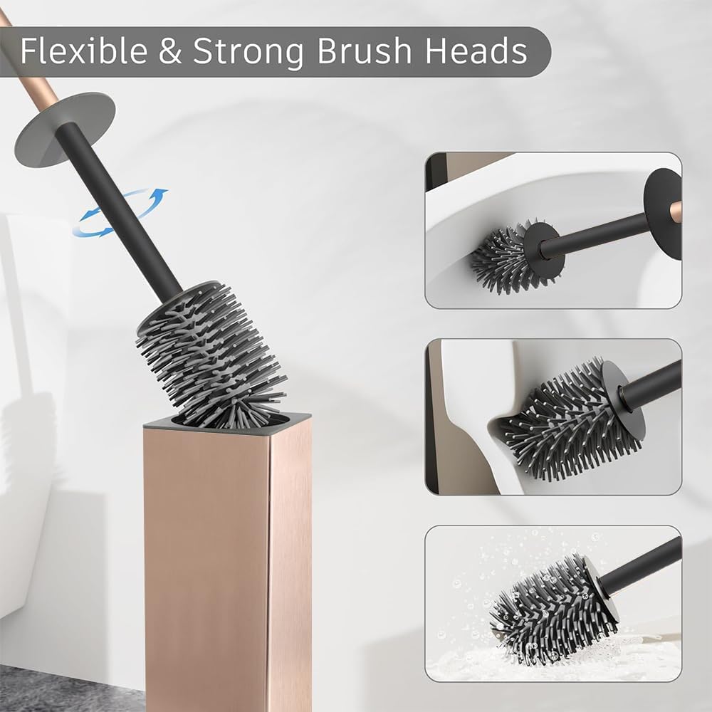 Standing Toilet Brush and Holder Rose Gold Aluminium Toilet Bowl Cleaner Brush and Holder for Bathroom Storage and Organization
