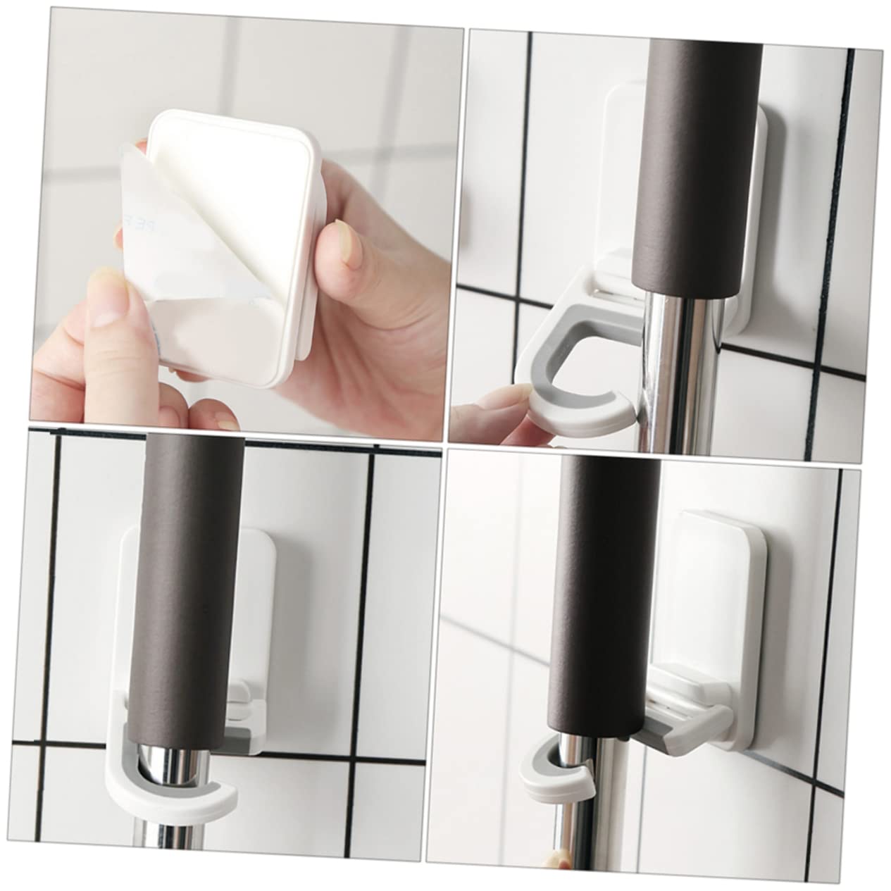 3pcs Punch Mop Holder Wall Mounted Broom Hooks Material Heavy Duty Adhesive Mop Clips for Neat Household Storage
