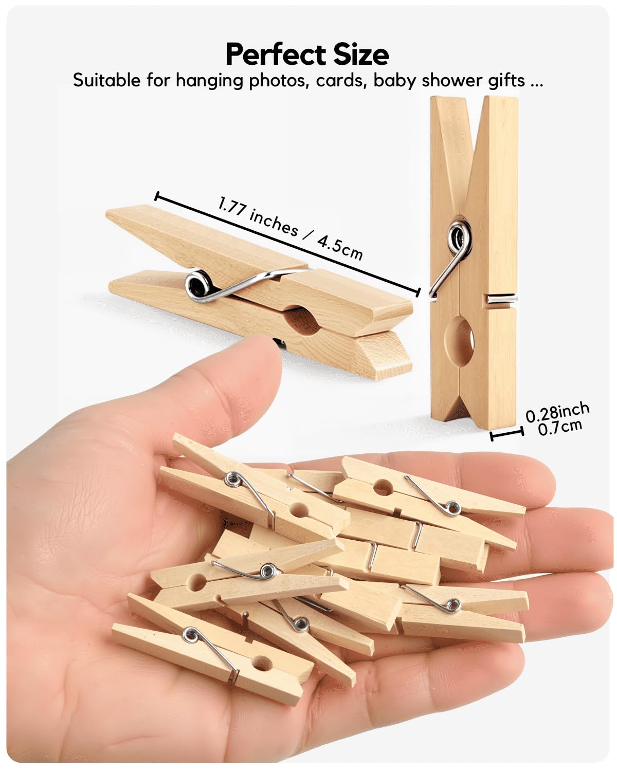 Clothes Pins Wooden Clothespins for Photo 1.77 Inch 50 PCS
