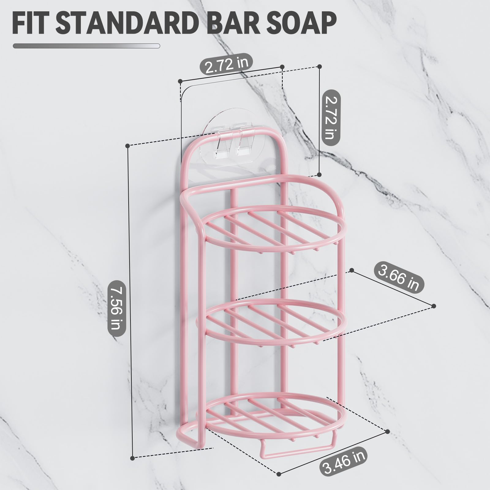 Pink 3 Tier Shower Soap Shampoo Bar Holder