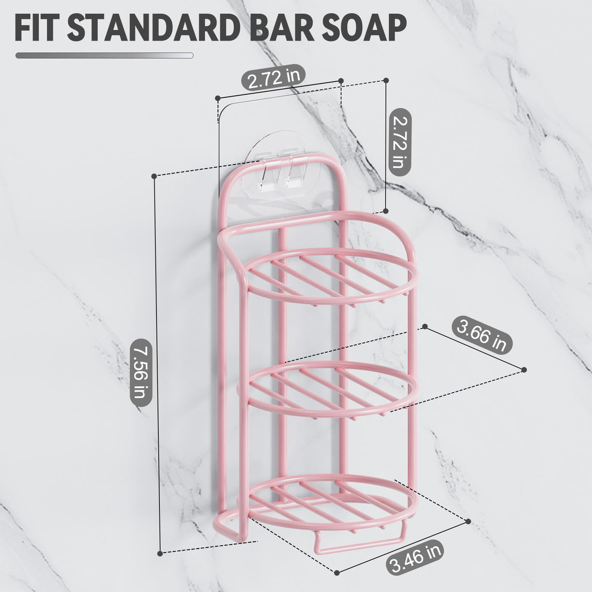 Pink 3 Tier Shower Soap Shampoo Bar Holder