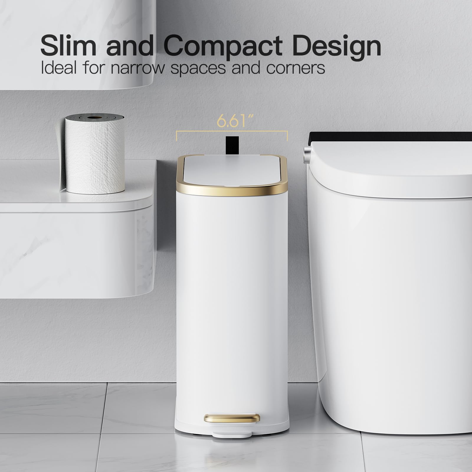 Small Bathroom Trash Can with Lid Soft Close