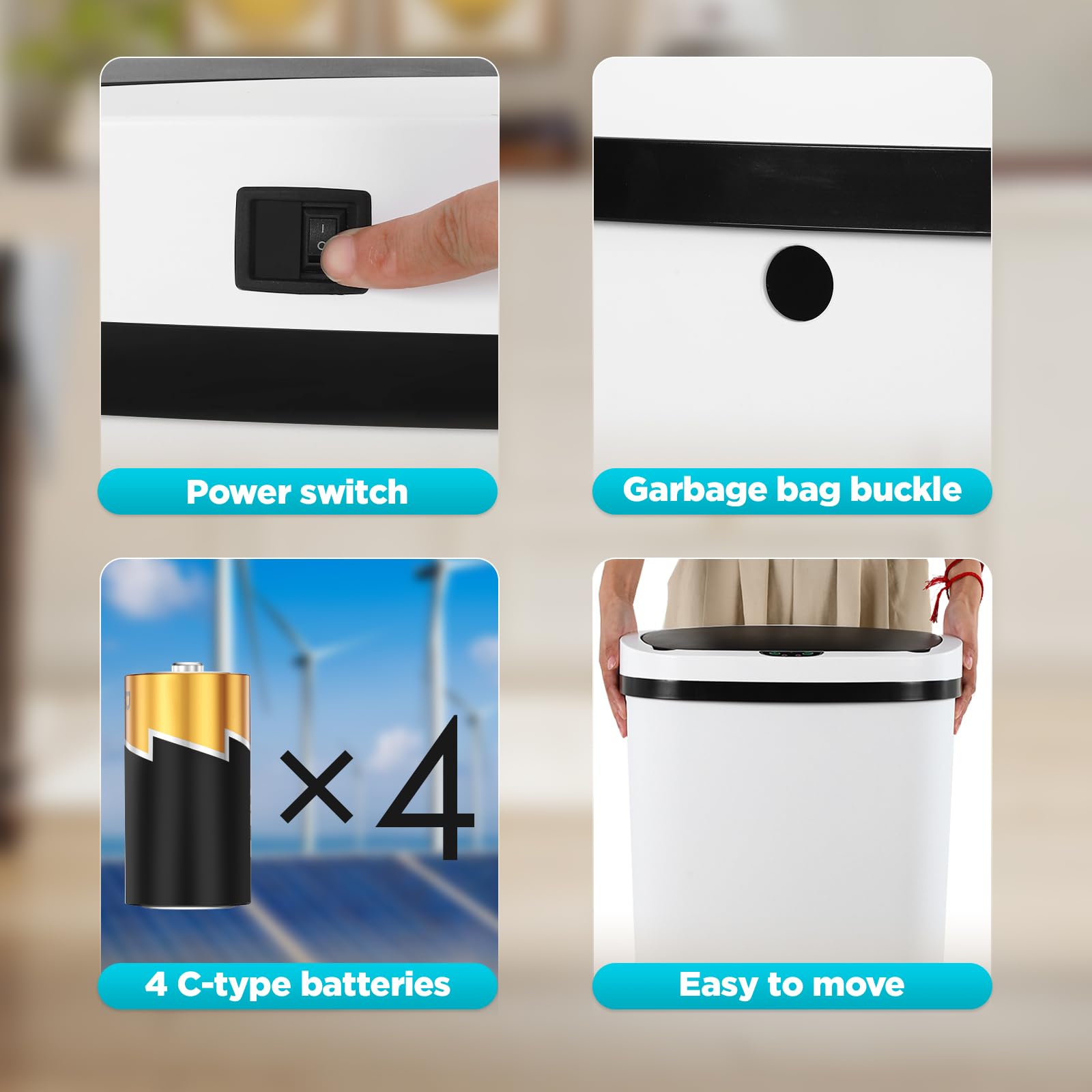 Automatic Motion Sensor Bathroom Trash Can with Lid