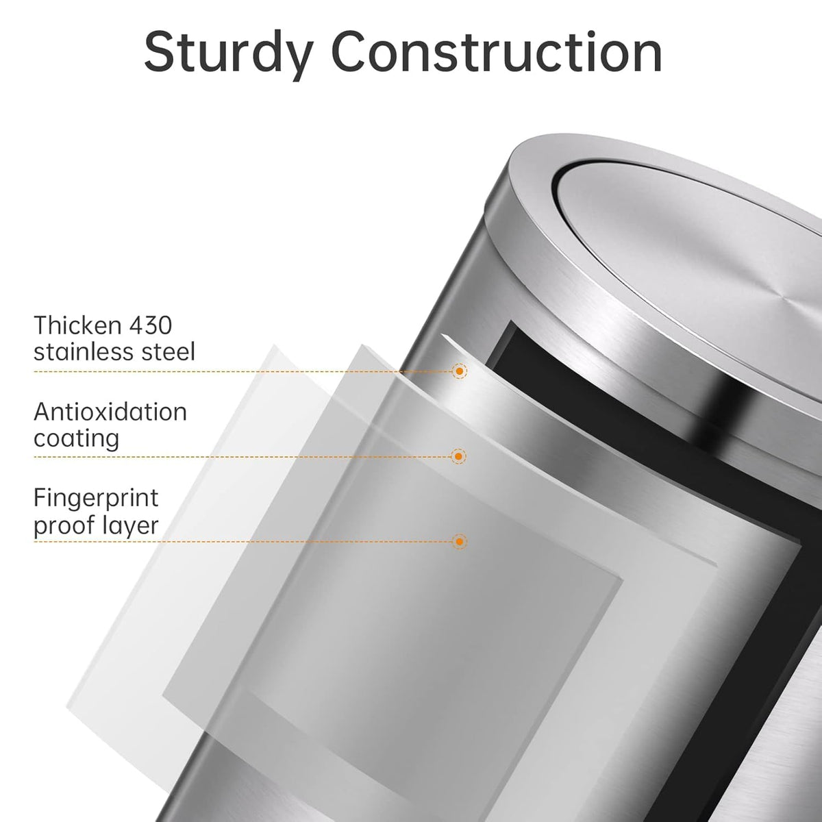 4 Gallons Brushed Silver Swing Lid Stainless Steel Trash Can