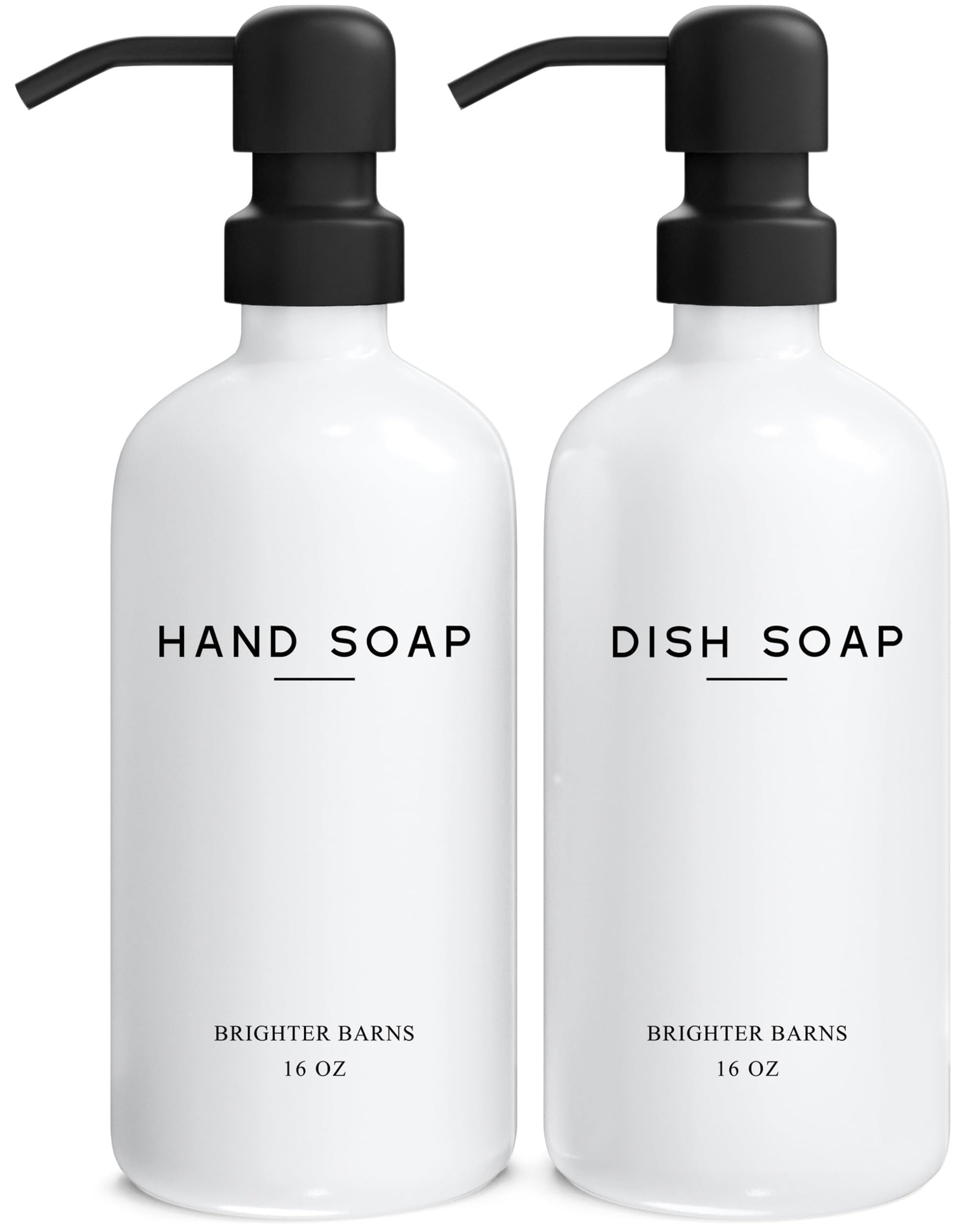 White Glass Hand and Dish Soap Dispenser Set by Brighter Barns (2 Count)